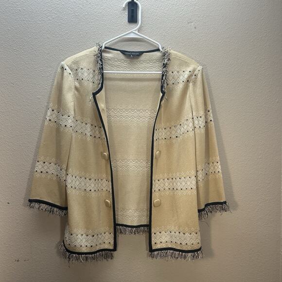 Ming Wang SZ M Beige Open Front Cardigan Jacket Blazer Knit Professional Classy - Picture 1 of 6